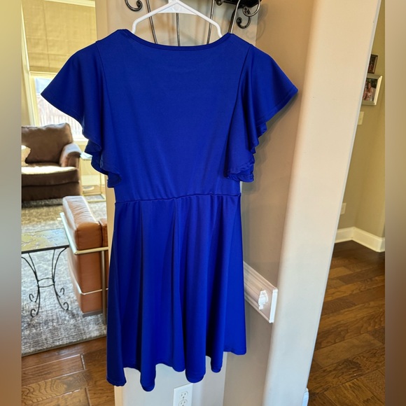 Royal Blue Flutter Sleeve Fit and Flare Dress - Picture 3 of 4